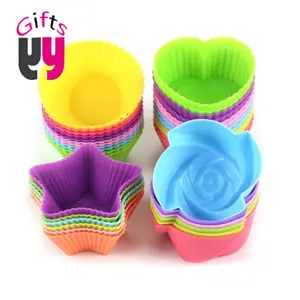 Silicone Cupcake Liners Silicone Baking Cup Không Dính Dễ Dàng Làm Sạch Pastry Muffin Khuôn 4 Hình Tròn, Ngôi Sao, Trái Tim, Hoa