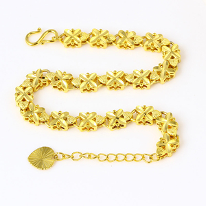 AL0004 Xuping สร้อยข้อมือโลหะผสมชุบทอง24K,สร้อยข้อมือโคลเวอร์สี่แฉก + สร้อยข้อมือใบโคลเวอร์ + เครื่องประดับนำโชค - Product Image 5