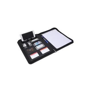 Iso Bsci Fabriek Rits Bindmiddel A4 Padfolio Custom Pu Lederen Business Zwart Padfolio