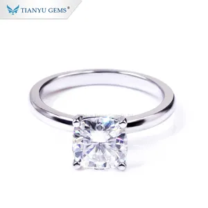 Tianyu 보석 화이트 골드 소재 쿠션 컷 DEF VVS moissanite 다이아몬드 결혼 반지