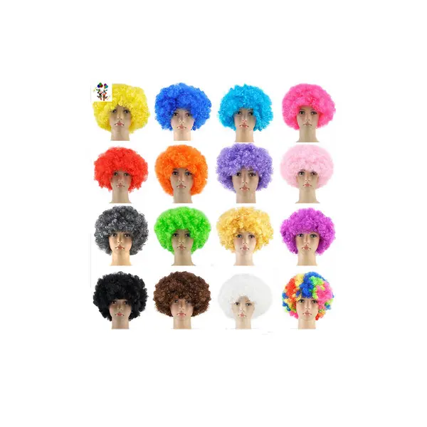 Vendita calda sport Fan Crazy Party colori economici parrucche Afro sintetiche fabbrica HPC-0001