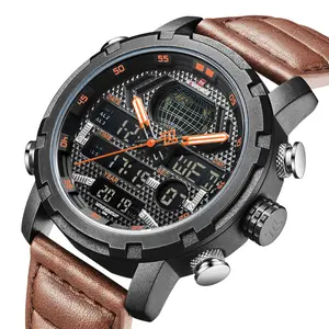 Naviforce relógio masculino, 9160 novo mundo de luxo mapa relógios de couro homens relógios de pulso digital à prova d' água relógios masculinos