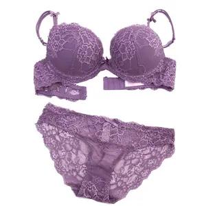Women Underwear Bra Set Push Up Comfortable Purple Sexy Brassiere Lace Knickers Set