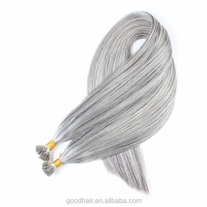 Pelo virginal indio sin procesar <span class=keywords><strong>color</strong></span> <span class=keywords><strong>gris</strong></span> punta extensión de las señoras de moda de la queratina de la extensión del pelo - Product Image 1