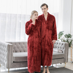Accappatoio Extra Lungo Termico di Lusso con Zip Frontale, Lunghezza alla Caviglia, 100% Poliestere, Vestaglia da Casa per Coppie - Product Image 4