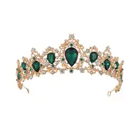 Модная Высококачественная Изысканная позолоченная Свадебная зеленая Хрустальная корона в стиле ретро для вечеринки невесты