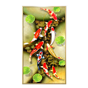 Peinture réaliste de poisson Koi faite à la main Art mural 3D pour décor de maison Huile sur toile Sujet animal - Product Image 1
