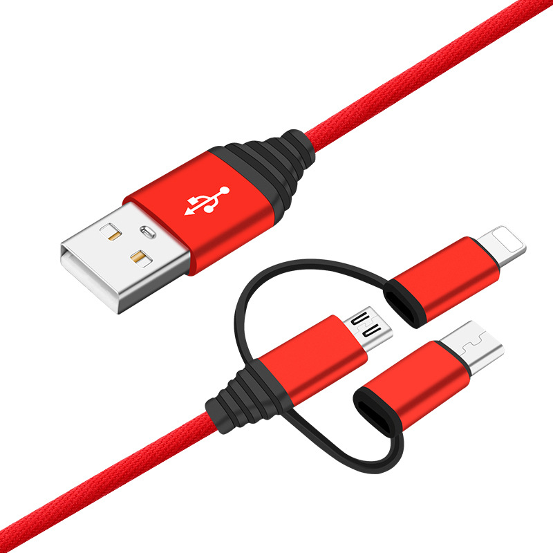 2019 Высокое качество медный сердечник провод Гуанчжоу нейлон 3 в 1 микро USB кабель для передачи данных для iPhone