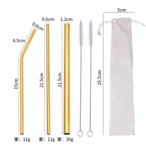 핫 세일 재사용 스테인레스 스틸 마시는 빨대 세트 브러쉬 가방