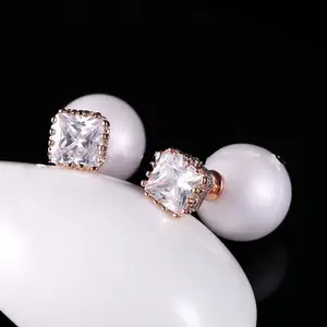 Top Selling Luxury CZ Double Sided 925 Sterling Silver Pearl Earrings