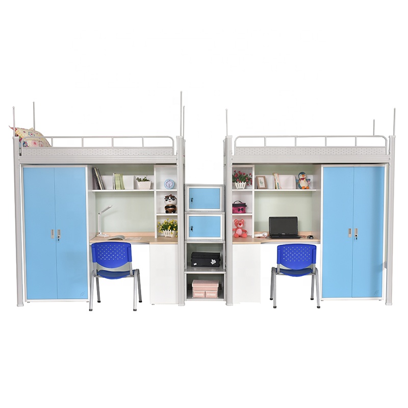 Студенческое общежитие взрослых металлическая сталь двухэтажные кровати с шкафом