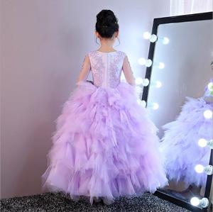 2019 Instagram moda güzel kızlar Compere elbise okul kızlar favori kalite mor tüllü çiçekli kız elbisesi - Product Image 3