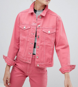 Venta al por mayor de encargo botón jean corto verde del ejército Chaquetas vaqueras para mujer - Product Image 6