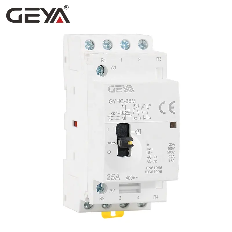 Бытовой контактор переменного тока GEYA GYHC 4P 16 А 4NO 220 В 50 Гц, новый дизайн, Din-рейка, ручное управление