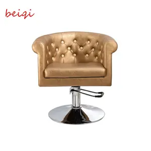 Cheap royal luxury round gold leather button barber salon chair for hair styling