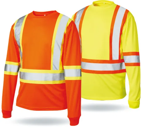 綿100%/ポリエステルハイビスオレンジ反射安全シャツ、ニット反射テープ付き