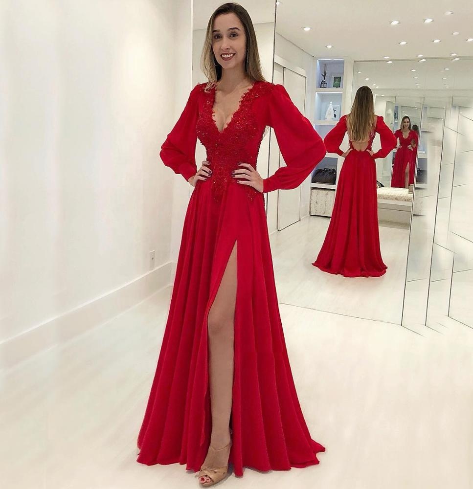strapless open back dress Red Open Back Maxi Dress With Long Sleeves main image 0