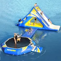 Mini parque acuático comercial, trampolín inflable con tobogán, Isla de agua, Parque flotante barato en venta