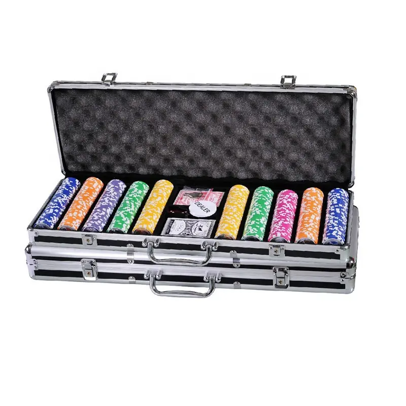 100 200 300 400 500 600 1000 Pcs Custom Gedrukt Klei Plastic Poker Chips Gift Set In Zilver Aluminium Case