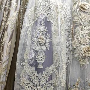 Tissu pour rideaux en voile, nouvelle conception d'usine, broderie 100% polyester, corde à perles, fenêtre en baie, œillets brodés, motif floral XXC - Product Image 3