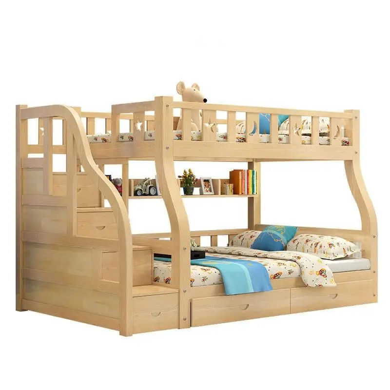 De madera de los niños cama de dormitorio de la escuela cama antigua con armario escalera del gabinete