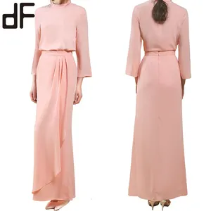 OEM Kurung Rok Panjang Muslim Etnis Como Peach Crepe Islamic Baju Kurung Moden Chiffon Lipit Maxi Skirt