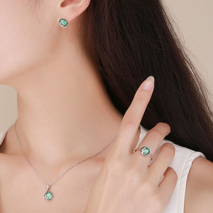 GT08 Romantic Ocean Fine Jewelry <strong>Set</strong> Green Zircon Mermaid Designer 925 Sterling <strong>Silver</strong> <strong>Necklace</strong> Earring Ring <strong>Set</strong> for Women - Product Image 3