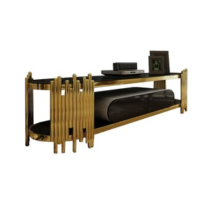Luxury Design Gold Stainless Steel <strong>TV</strong> Bench Black Tempered <strong>Glass</strong> <strong>TV</strong> <strong>Stand</strong> for Home Hotel - Product Image 4