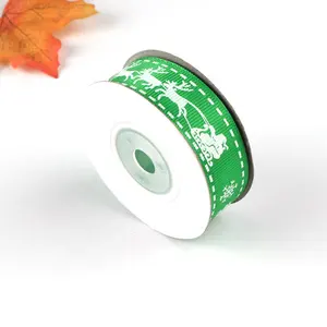 Yule 빨간 녹색 리본을 가진 도매 인쇄 주문 가죽 끈 20mm 백색 로고