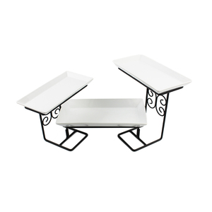 Con estilo barato plana a granel boda moderna aperitivo placas rectangular 3 tier plato de porcelana con estante - Product Image 1