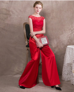무도회 가운 신부 빨간 레이스 점프 슈트 파티 원피스 빨간 이브닝 가운 와이드 레그 팬츠 드레스 2024 점프 수트 드레스 레이디 - Product Image 3