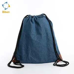 Customized size promotion retail wholesale denim jeans drawstring backpack bag