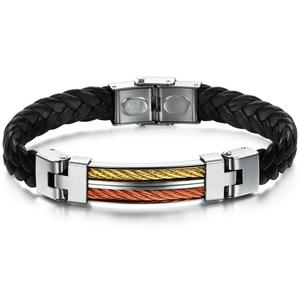 joyas y bisutería joyas de oro de acero inoxidable bofetada de cuero genuino brazalete lederarmband para los hombres - Product Image 1
