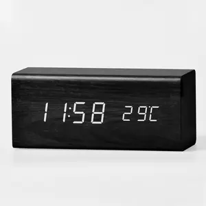 1アラーム時計 Suppliers-3 in1ワイヤレス充電器木製デジタルアラームLed木製時計温度