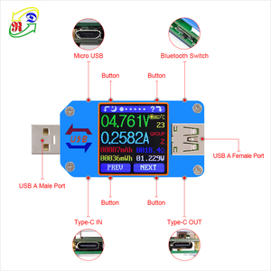 RD UM25 tipo-C USB-A 2,0 Color amperímetro del voltímetro de la resistencia del cable de alimentación del cargador de USB del banco probador de voltaje de corriente - Product Image 2
