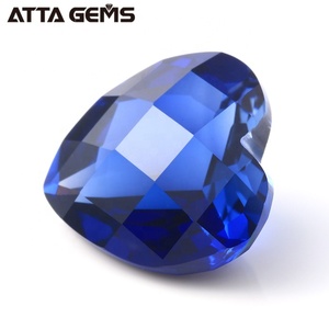 Venta al por mayor # 34 Forma de corazón Tablero de damas Corte Piedras preciosas Sintético Azul Zafiro Precio de Birmania - Product Image 2
