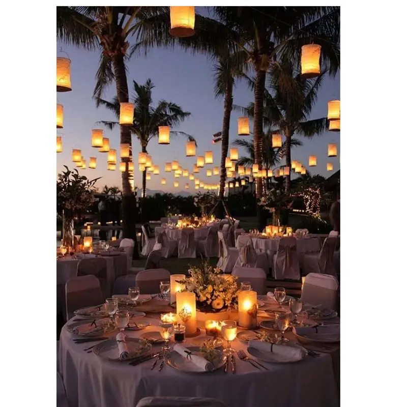 Lanterna de papel branca suspensa, lanterna de papel com suporte de vela de metal para festa de casamento 10*15cm