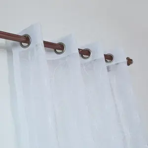 テキスタイルポリエステル安いセミボイル刺繍薄手の窓ルームカーテンホワイトファブリックデザインリビングルーム