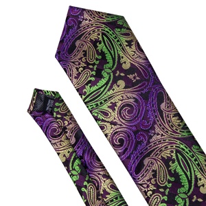 <span class=keywords><strong>Cravate</strong></span> classique brodée vert violet cachemire bouton de manchette Hanky Gravata cravates en soie pour hommes Vente en gros - Product Image 6