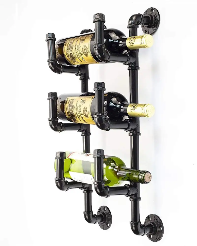 Vintage Wandmontage Metal Iron Wine Rack Waterleiding Wijn Fles Houder