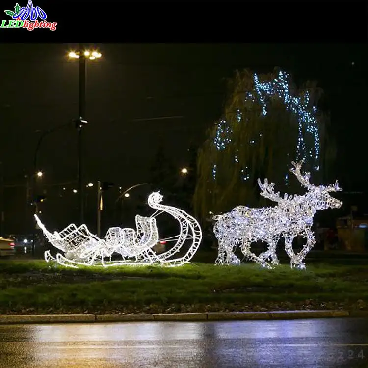 거대한 실내 아크릴 LED Reindeers 및 썰매