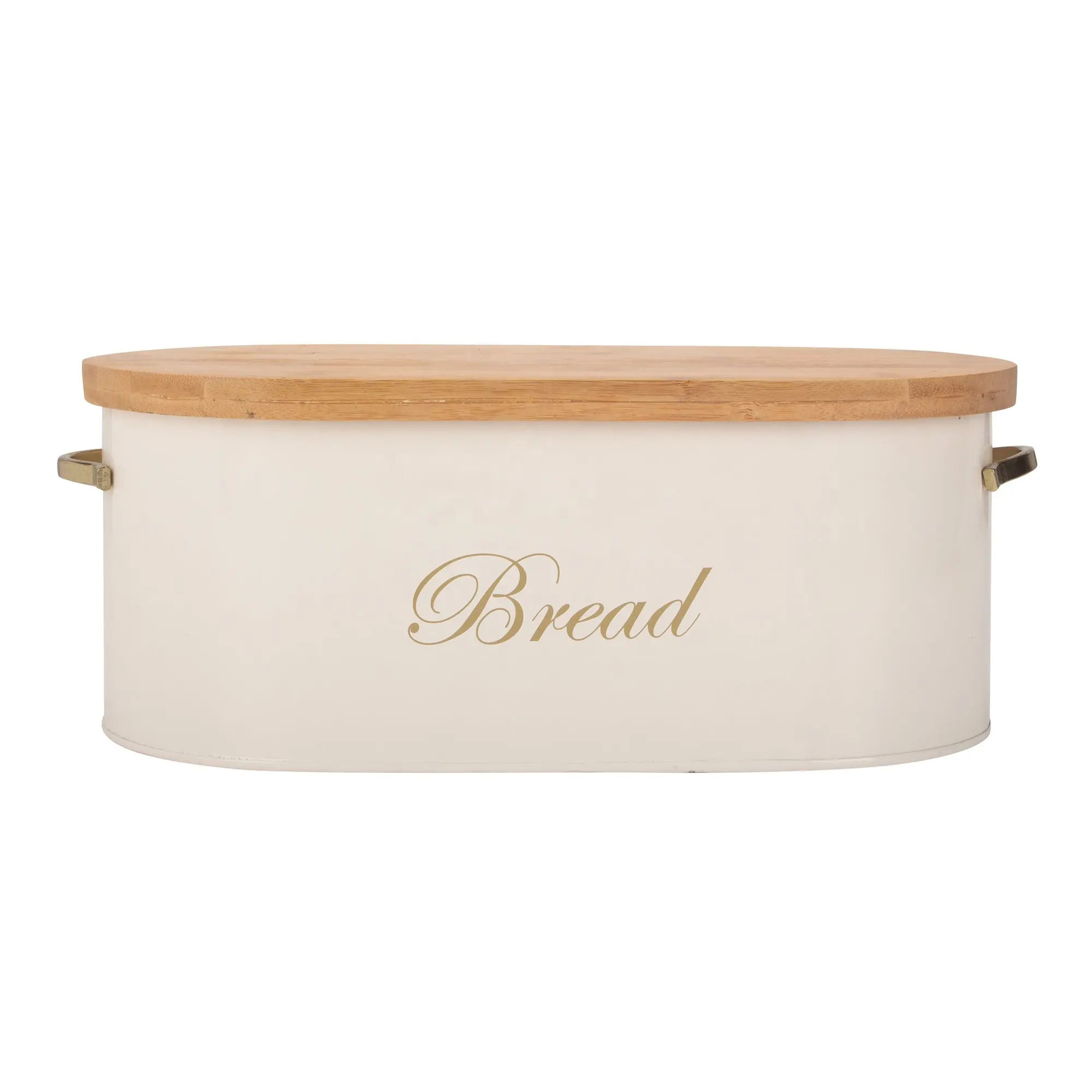 크림 화이트 빈티지 금속 주방 스토리지 주석 용기 대나무 뚜껑 금속 빵 상자