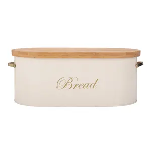 Kitchen Storage Boxes Cream White Vintage Metal Kitchen Storage Tin Canister Bamboo Lid Metal Bread Box