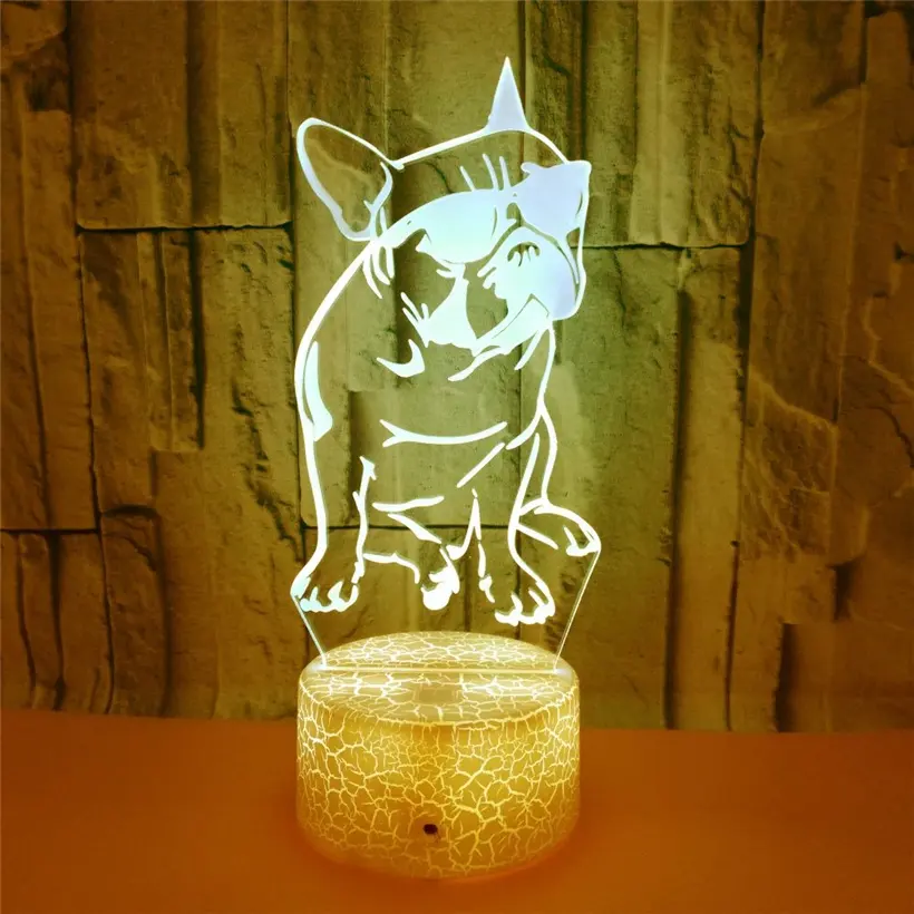 Lovely 3D Dog Night Light 7 Color Canine Acrylic USB Charger Crack Base LED Bedroom Lamp Christmas Gift for Children