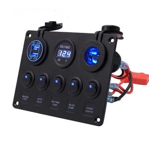 Panneau de commutateur à bascule LED marin 5 gang ON-OFF avec 2 chargeurs USB 12v-24v - Product Image 2