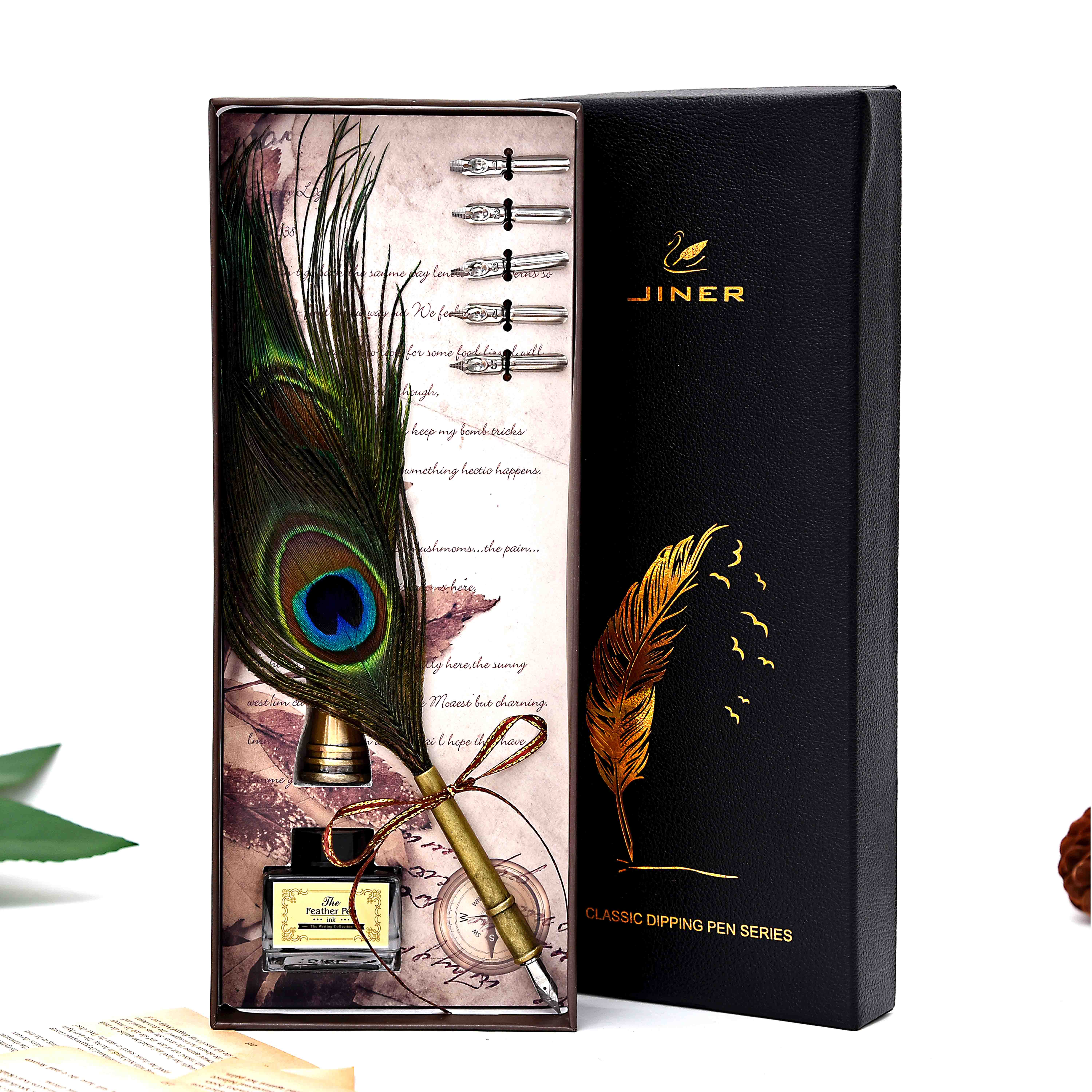 Перьевая ручка в европейском стиле, винтажная Готическая карандаш с натуральным перьевым павлином и металлическим стержнем, каллиграфическая ручка, товары для творчества