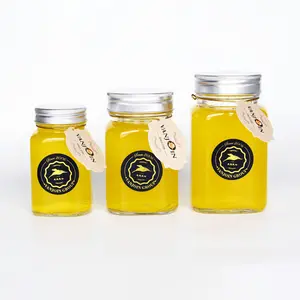 De gros 12 oz pots de miel-Bocaux de conservation d'aliments, récipients carrés, contenants transparents à Air, pour miel, Sauce, canopée, 12 oz, avec couvercle, vente en gros, ml
