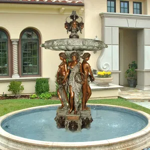 Escultura de fuente de agua para mujer, estatua de latón antiguo grande para exteriores de jardín