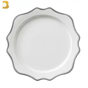 tableware party rentals decoration 13 inch gold rim white blue pink black scallop porcelain ceramic wedding charger plate set