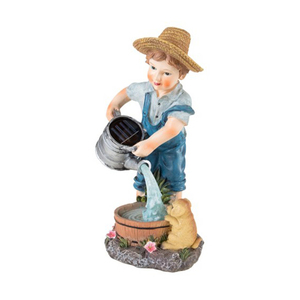 Verser de L'eau Résine Petit Garçon Statue de Jardin avec Chiot Chien - Product Image 1